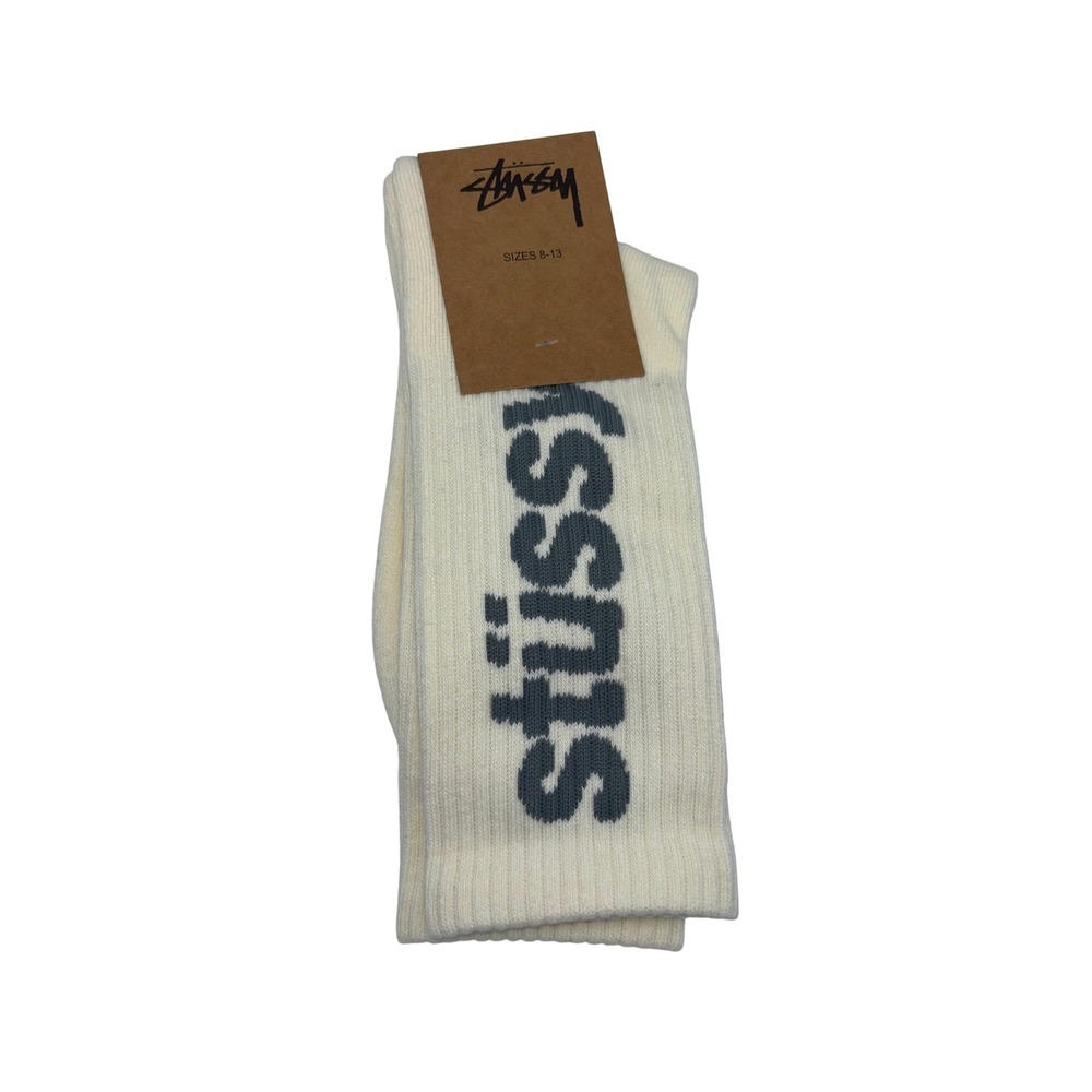 Stussy Stock Crew Socks Beige Grey Logo Mens Size 8-13 New 138775 Streetwear - Picture 1 of 2